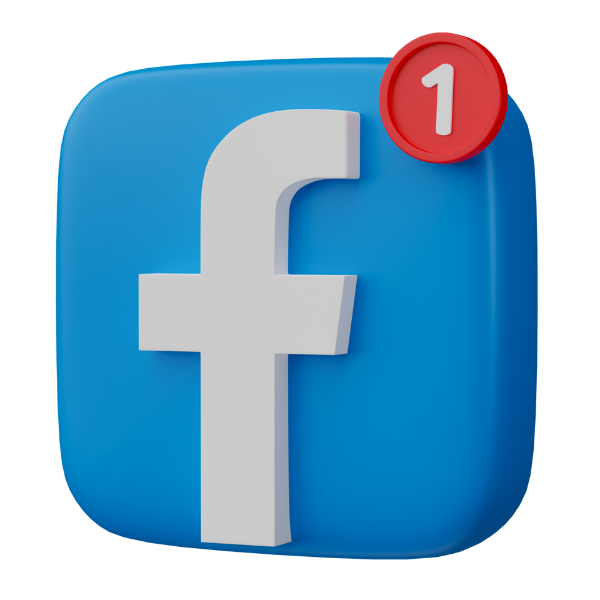 Logo di Facebook con una notifica tridimensionale che evidenzia nuovi messaggi o aggiornamenti.