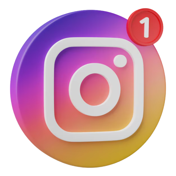 Logo di Instagram con una notifica tridimensionale che evidenzia nuovi messaggi o aggiornamenti.